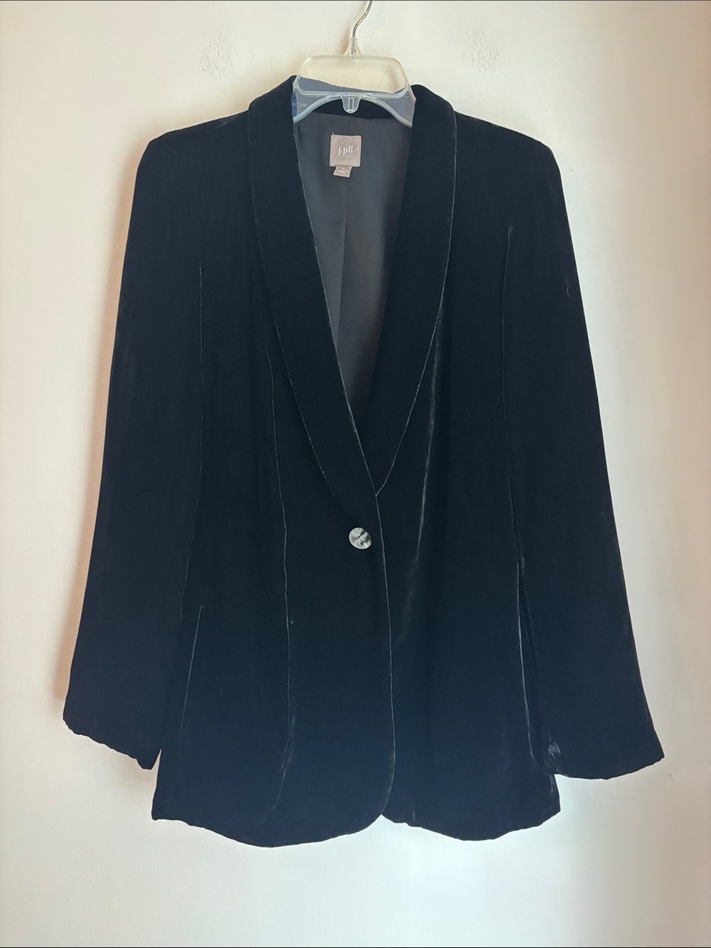 J. Jill vintage Black Velvet Single-Button Shawl Collar tuxedo Blazer Womens SM